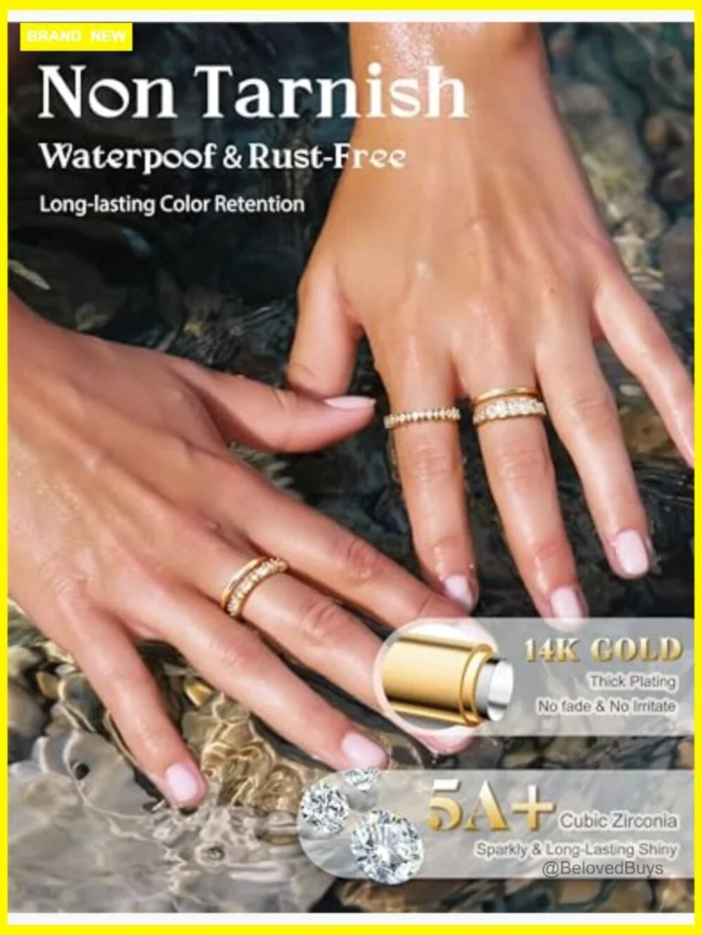 Dainty Stackable Rings for Women Non Tarnish Gold Plated Stacking Ring Set CZ